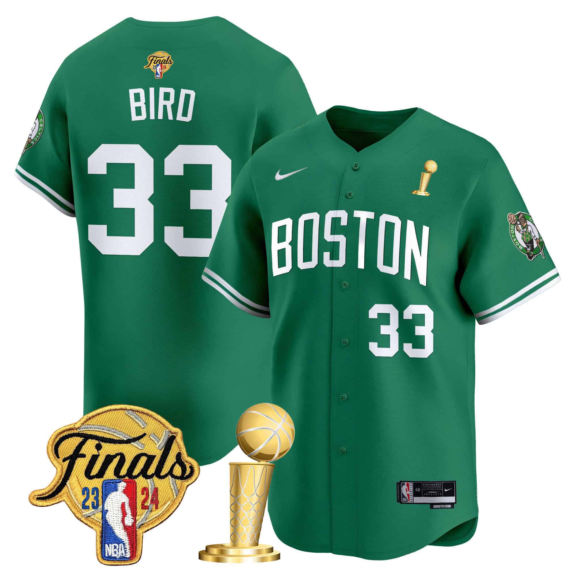 Men Boston Celtics #33 Bird Green 2024 Nike Final & Champions Patch Baseball NBA Jersey